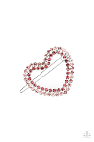 Heartbreakingly Haute - Pink - Rhinestone Heart Paparazzi Hair Clip Barrette