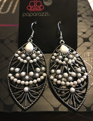 Eastern Extravagance White August 2018 Fashion Fix Exclusive Paparazzi Earrings