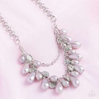 Interstellar Serenity - Silver - Iridescent Teardrop Pearl Tiered Paparazzi Short Necklace