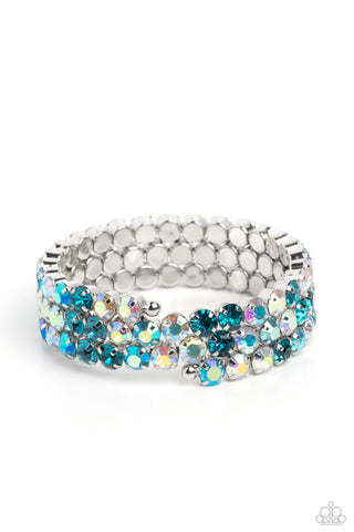 Iridescent Incantation - Blue - Multi Rhinestone Paparazzi Coil Bracelet
