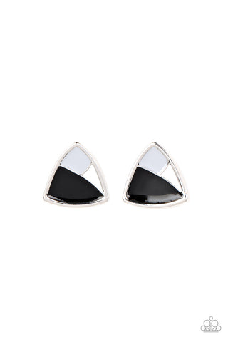 Kaleidoscopic Collision - Black -  Geometric Triangle Paparazzi Post Earrings