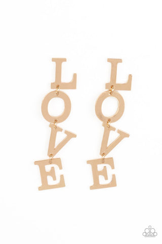 L-O-V-E - Gold - Block Letter Love Paparazzi Post Earrings