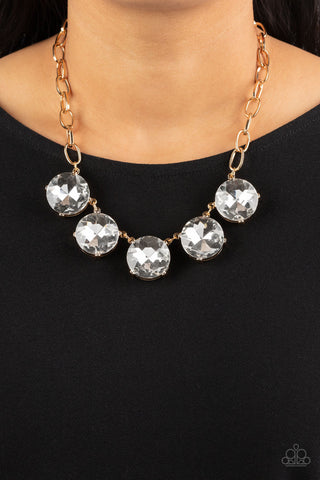 Limelight Luxury - Gold - Oversized Round White Gem Paparazzi Short Statement Necklace