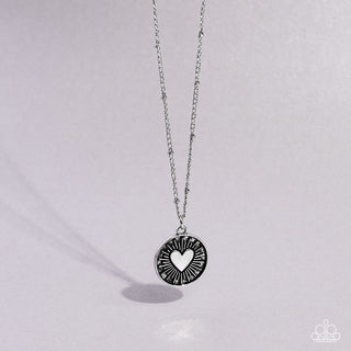 Lovestruck Shimmer - Silver - Heart Starburst Pendant Paparazzi Short Dainty Necklace