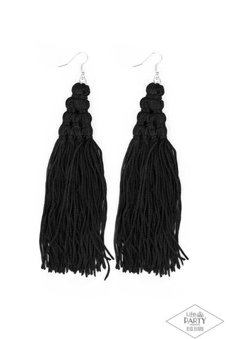 Magic Carpet Ride - Black - Tassel Cord Paparazzi Fishhook Earrings - Black Diamond Exclusive