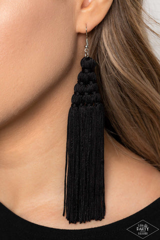 Magic Carpet Ride - Black - Tassel Cord Paparazzi Fishhook Earrings - Black Diamond Exclusive