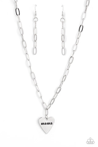 Mama Can't Buy You Love - Silver - "Mama" Heart Pendant Mother's Day Paparazzi Short Necklace