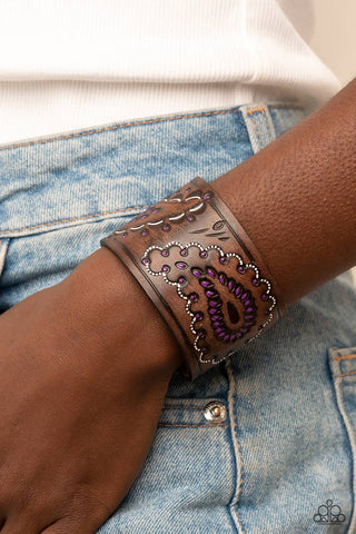 Paisley Pioneer - Purple - Brown Leather Paparazzi Urban Wrap Bracelet