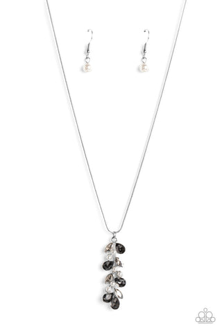Pearls Before VINE - Silver - Hematite Rhinestone White Pearl Paparazzi Short Necklace