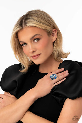 Perfectly Park Avenue - Blue - Radiant and Oval Cut Gem Paparazzi Ring - May 2023 Life of the Party Exclusive