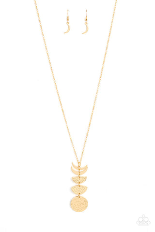 Phase Out - Gold - Moon Paparazzi Long Necklace