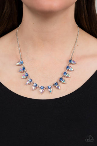 Razor-Sharp Refinement - Blue - Iridescent Prism Rhinestone Paparazzi Short Necklace