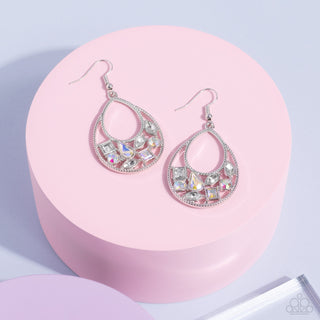 Regal Recreation - White - Varying Shape Iridescent and White Rhinestone Teardrop Paparazzi Fishhook Earrings