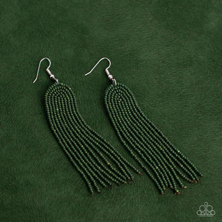 Right as RAINBOW - Green - Seed Bead Tassel Paparazzi Fishhook Earrings