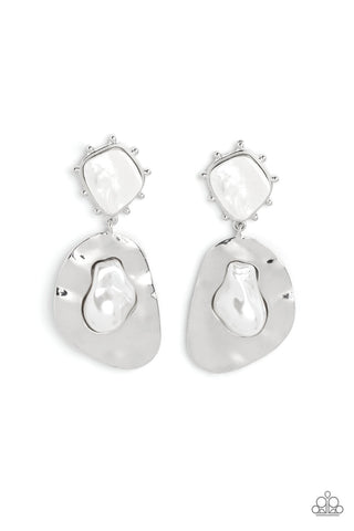 Rippling Rhapsody - White - Asymmetrical Pearl Paparazzi Post Earrings