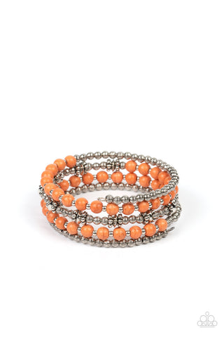 Road Trip Remix - Orange - Stone and Silver Bead Paparazzi Coil Bracelet