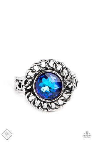 Round Table Runway - Blue - Circle UV Gem Paparazzi Dainty Ring