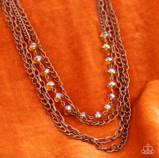 Extravagant Elegance - Copper - Chain Iridescent Crystal Bead Layered Paparazzi Short Necklace