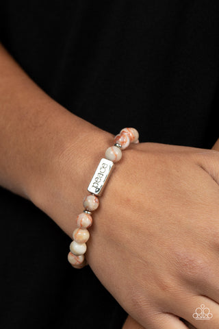 Serene Season - Orange - Marbled Peach Stone "Peace" Inspirational Paparazzi Stretchy Bracelet