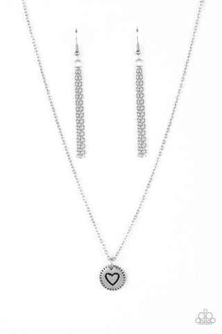 Stamped Sentiment - Silver - Dainty Heart Pendant Paparazzi Short Necklace