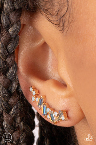 Stay Magical - Gold - White Opalescent Rhinestone Paparazzi Ear Crawlers