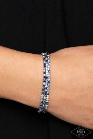 Sugar and ICE - Blue - Rhinestone Paparazzi Stretchy Bracelet - Black Diamond Exclusive