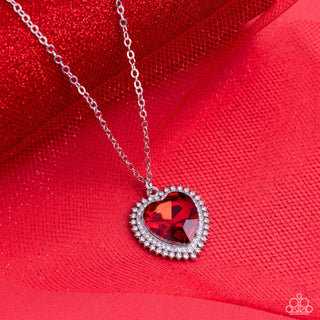Sweethearts Stroll - Red - Oversized Heart Gem White Rhinestone Halo Paparazzi Short Necklace