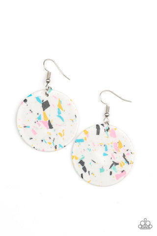 Tenaciously Terrazzo - White - Flecked Stone Paparazzi Fishhook Earrings