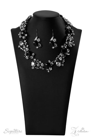 The Kim - 2022 Zi Collection - White, Black, Hematite Gem Gunmetal Statement Paparazzi Necklace