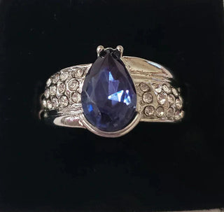 Dive into Oblivion - Blue - Teardrop Rhinestone Paparazzi Dainty Ring - June 2022 Fashion Fix Exclusive