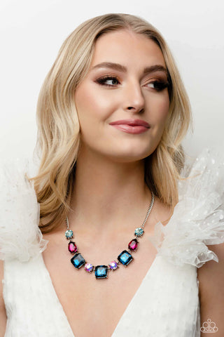 Elevated Edge - Multi - Blue, Pink, Iridescent Gem Paparazzi Short Necklace - March 2023 Life of the Party Exclusive