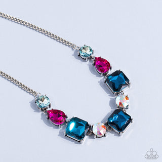 Elevated Edge - Multi - Blue, Pink, Iridescent Gem Paparazzi Short Necklace - March 2023 Life of the Party Exclusive