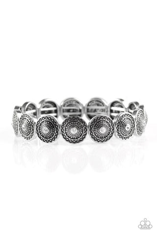 Get Your Shine On - White - Rhinestone Center Silver Frame Paparazzi Stretchy Bracelet