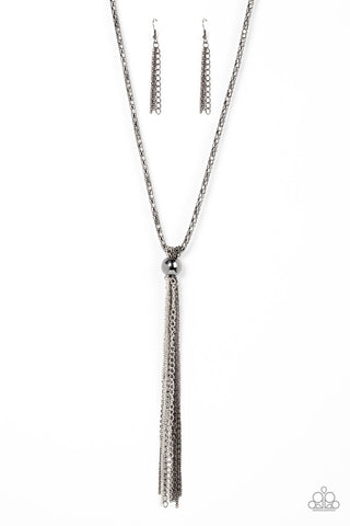 Metallic MESH-Up - Black - Gunmetal Tassel Paparazzi Long Necklace