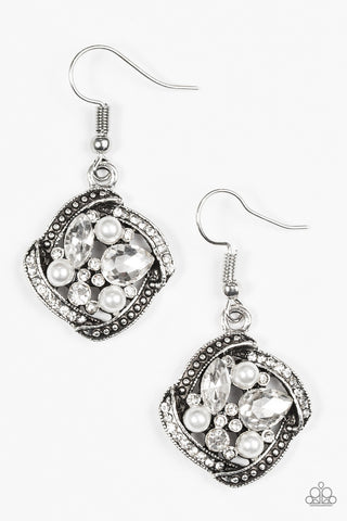 Prestigious Shimmer White Paparazzi Earrings