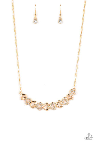 Sparkly Suitor - Gold - White Rhinestone Heart Paparazzi Short Necklace