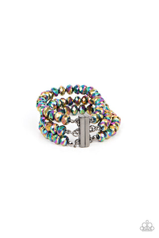 Supernova Sultry - Multi - Oil Spill Metallic Bead Paparazzi Magnetic Closure Bracelet**6.5" wrist, small!