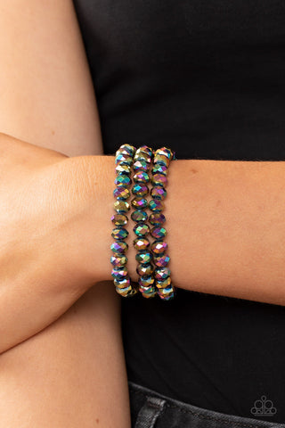 Supernova Sultry - Multi - Oil Spill Metallic Bead Paparazzi Magnetic Closure Bracelet**6.5" wrist, small!